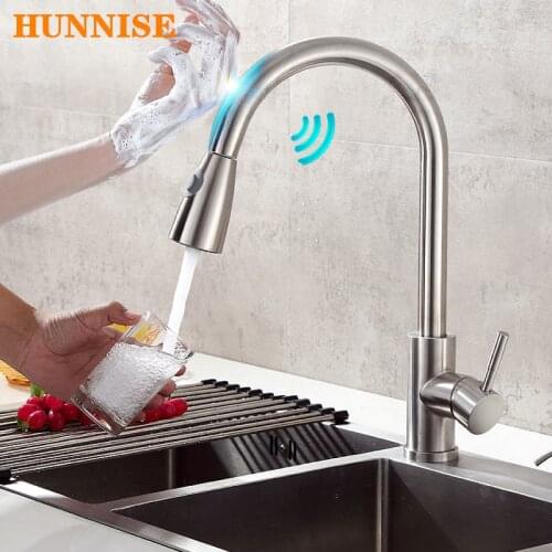 Brushed Nickel Touch Kitchen Faucets Pull Down Sprayer Kitchen Mixer Tap Stainless Steel Smart Sensor Touch Kitchen Mixer Faucet