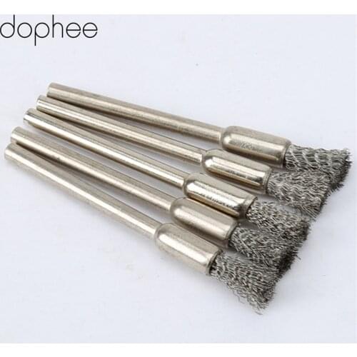 Dophee 5Pcs Wire Steel Pencil Brushes Wheel Mandrel Set Dremel Accessory for Rotary Tools 3.17mm Stainless Steel Pencil Brushes