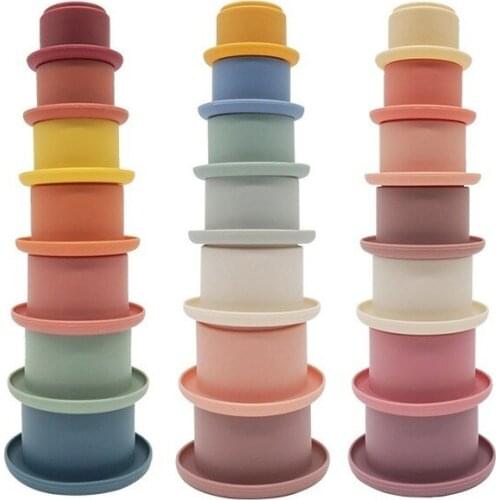New Baby Stacked Cups Stacking Interactive Stacker Kids Silica Gel Infant Educational Toy Parent Child Early Learning Multicolor