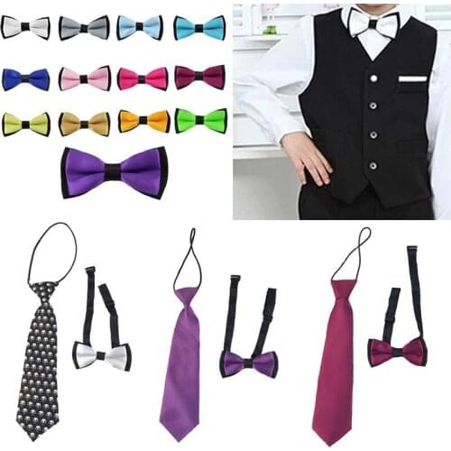 Solid Girls Adjustable Children NeckTie Bow Tie Dot NEW Butterfly Kids Pre-Tied Adjustable 2pcs Ties Clip-on Elastic Boys