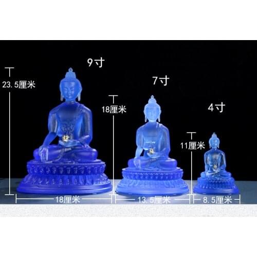 Wholesale Buddhist article-HOME family Protection Talisman-Retro Palaeo process Colored Glaze crystal the Medicine Buddha statue