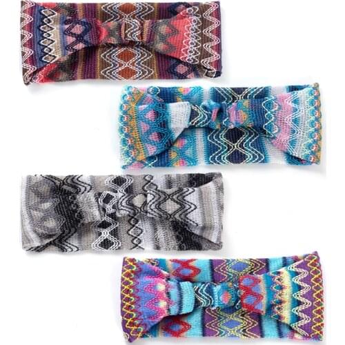 Boho Line Geometric Ethnic Design Headband Vintage Cross Knot Elastic Hair Bands Soft Casusal Girls Hairband Hair Accessories