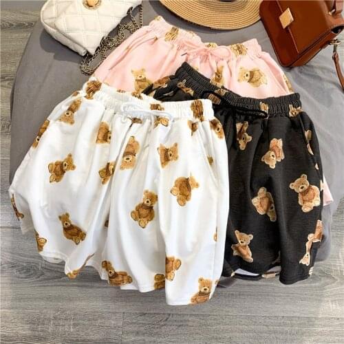 Teddy Bear High Waist Womens shorts 2021 Korean Style Loose Casual Summer Short Sport Femme Slim Sweatpants Body Fitness Gym