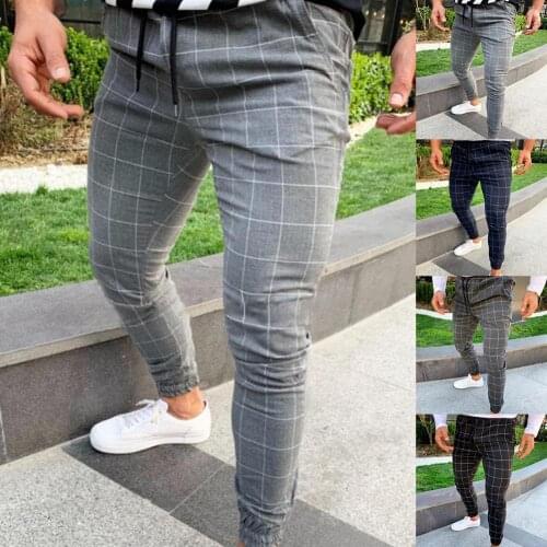 Fashion Men Harem Pants Plaid Print Drawstring Elastic Casual Pencil Pants Harajuku Full Length Trousers New Male Clothing 2021