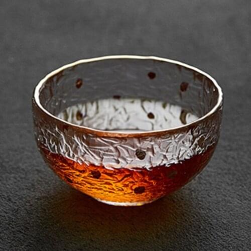 Handmade Gold Dot Drinking Glass Tea Cup Bowl Thick Glass Teacup Japanese Style Drinkware Home Decor Teaware Accessories