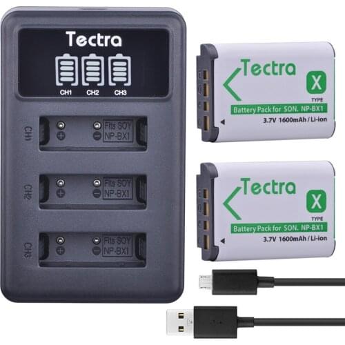 Tectra 2Pcs NP-BX1 NP BX1 Camera Bateria + LED Display USB 3-Slot Charger for Sony DSC-RX100 RX1 HDR-AS15 AS10 HX300 WX300