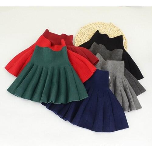 Girl Knitted Pleats Skirts Solid Color Spring Autumn High Waist Skirt Baby Clothes 2-6 Years C33