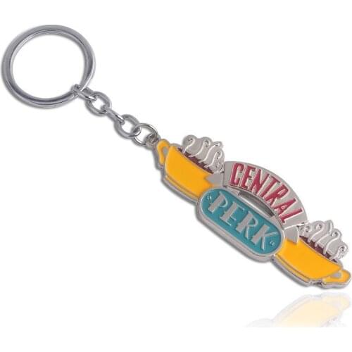 TV Show Friends Central Perk Coffee Time Logo Alloy Keychain Key Chains Keyring Pendant Necklace Enamel Badge Brooch Pin Jewelry
