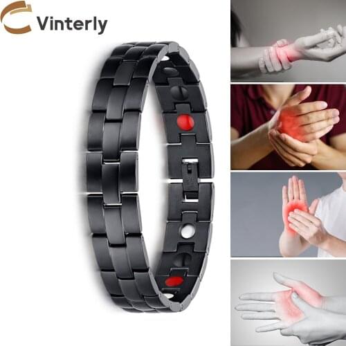 Vinterly Black Magnetic Bracelets for Men Health Energy Germanium Bracelet Men Hand Chain Stainless Steel Magnetic Bracelet Male