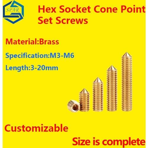 Hex Socket Cone Point Set Screws Hex Socket Set Screws Grub Screws Cone Point Hexagon Hex Socket Set Screws Brass Customizable