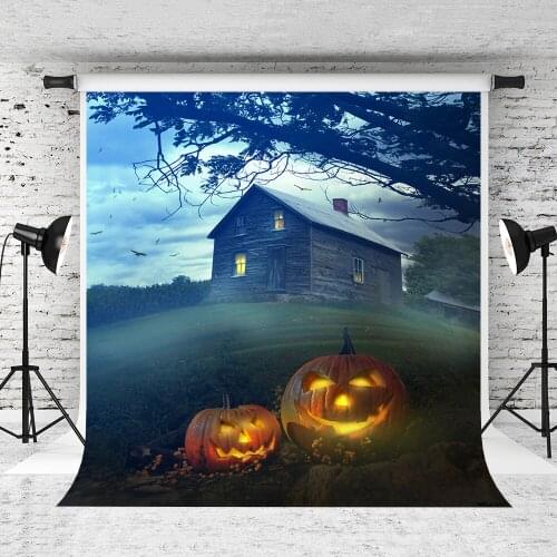 VinylBDS Happy Halloween Photography background Outdoor Wodeen House Pumpkin Photo Backdrops for Children Photo Studio