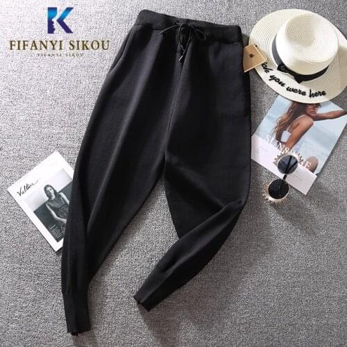 2020 Women High waist Harem Pants High Elastic Knitting Sweatpants Casual Joggers Female Pencil Pants High quality Long Trousers