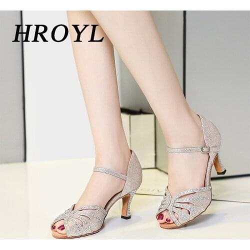 Women Professional Soft Sole Indoor Rainstone Ballroom Tango Salsa Latin Dance Shoes High Heels 10cm 8cm Open Toe Salsa Shoes