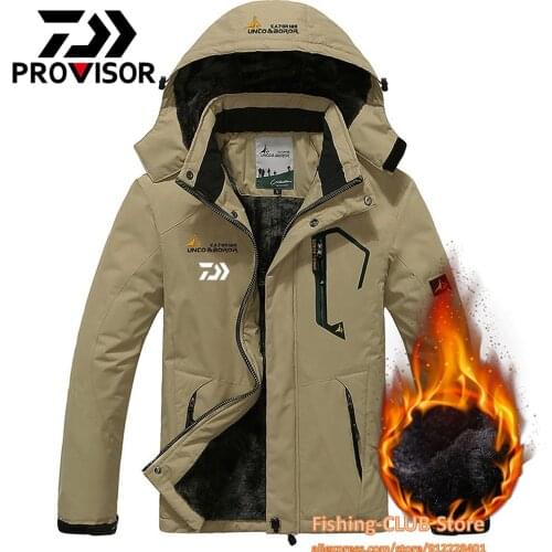 Winter Daiwa Fishing Clothing Winter Outdoor Waterproof Warm Fishing Jackets Men Fleece Thick Fishing Coats Hiking Suit L-6XL