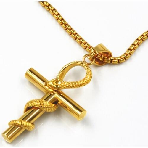 Snake cross Pendant Animal Necklace for men stainless steel amulet necklace punk Snakes suspension Pendant maxi men jewelry