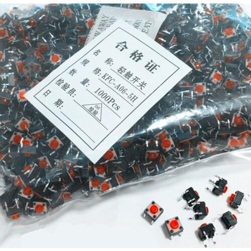 1000pcs 6x6x5mm Red button 4PIN DIP Tactile Tact Push Button Micro Switch Direct Self-reset 6*6*5mm