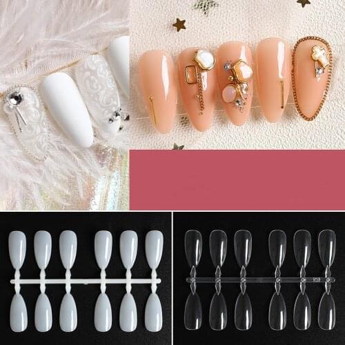 120pcs Stiletto Shape False Nail Tips Nature Clear Round Full Cover Display Practice Acrylic UV Gel Polish Tool Manicure