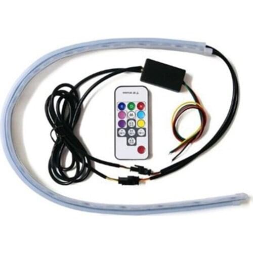 2Pcs Car Sequential Flowing RGB Daytime Running Light DRL Remote Multi Color LED Light Strip Turn Signal Lights