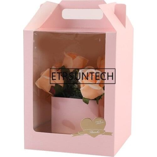 30Pcs/Lot 19x19x30cm Transparent Window Flower Gift Box, Valentines Day Flower Packing Box, Paper Handbag Wholesale