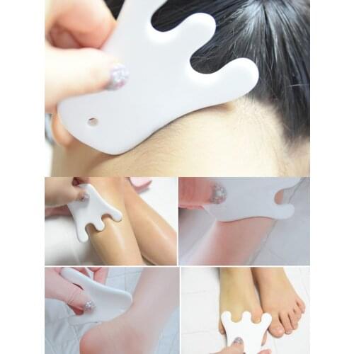 White Ceramic Guasha Board Head Massage Face Neck Scraping Plate Acupoint Points Pressure Therapy Pull Rib Comb Health Care
