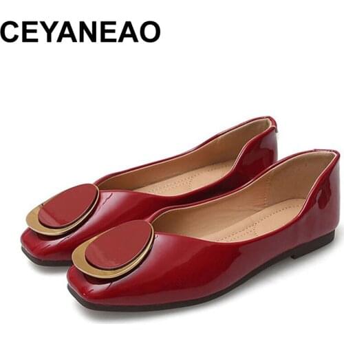CEYANEAOWomens spring and autumn 2020 new fashion wild comfortable square toe shoes shallow mouth flat bottom soft bottom casua