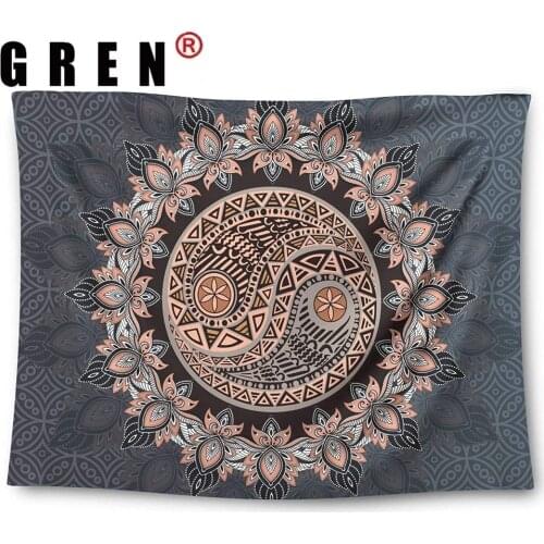 GREN Tai Chi Mandala Floral Tapestry Wall Hanging Covering Rugs Background Cloth Beach Mat Blanket Art Bedroom Living Home Decor