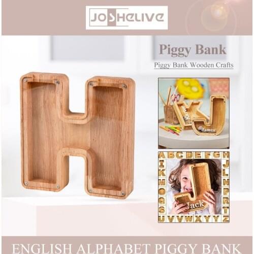 Wooden Piggy Bank Large Capacity Twenty-six English Alphabet Eco-friendly Shaped Large Enough Wooden Crafts Meaningful Souvenir