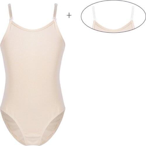 Kids Nude Camisole Ballet Leotards with 1Pair Clear Straps for Girls Dance Dancewear Girl Gymnastics Leotard Dress Underwear