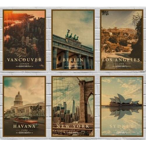 Home Decor Vintage Travel Poster New York City Posters Kraft Paper Landscape Art Painting Living Room Bar Wall Picture 42X30cm