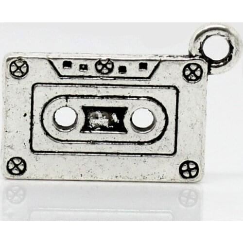 DoreenBeads Retail Charm Pendants Cassette Tape Silver Color 27x13mm,20PCs