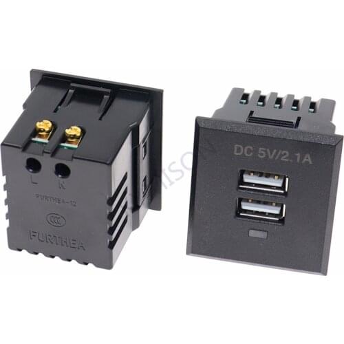 Dual USB AC Power Socket Embedded Dual USB Desktop Receptacle DC Charging Power Panel Module Outlet 5V 2.1A