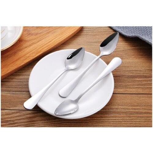 1PC Fruit Spoons Thick Stainless Steel Grapefruit Spoon Dessert Serrated Edge Ice Spoon PO 001
