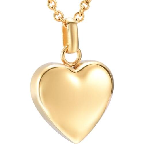 KLH010 Luxury Golden Blank Heart Cremation Urn Pendant Ashes Memorial Necklace 316L Stainless Steel Keepsake Heart Locket