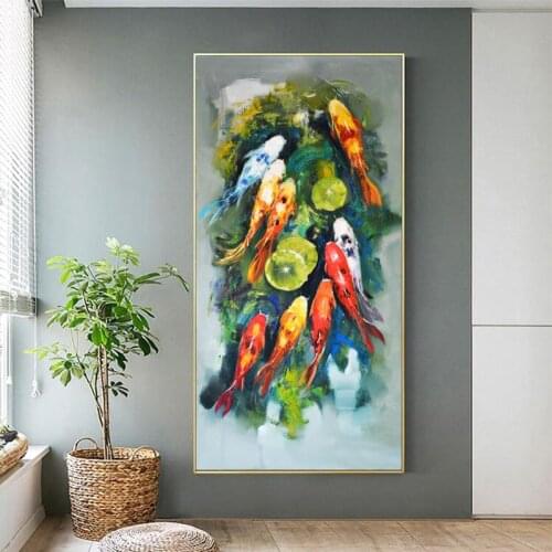 Fish Oil Painting Printed on Canvas Prints Koi Animal Posters Wall Art Pictures For Living Room Modern Home Decoration Paintings