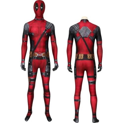 Adult Superhero Dead Pool Wade Jumpsuit Cosplay Costume Fancy Halloween Masquerade Bodysuit With Mask