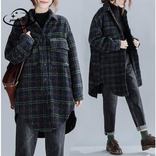 L-xl Womens Wool Coats Autumn Winter Female Blends Jackets Turn-Down Collar Long Style Loose Ladies Outerwear Top Clothes Hy64