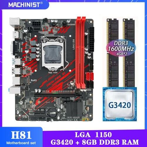 LGA 1150 H81 Motherboard Kit With Intel Celeron G3420 LCPU DDR3 8GB(2*4GB) 1600MHz RAM Memory SATA NGFF M.2 H81-PRO-S1 PC