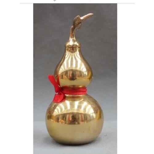 Copper Brass CHINESE crafts decoration 7" China Copper Gold calabash cucurbit gourd Statue the Eight Diagrams stamp