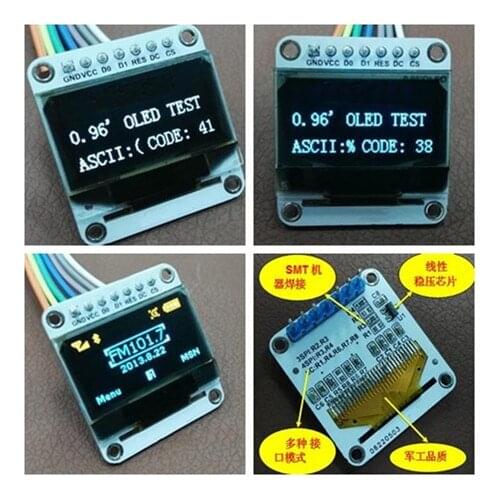 0.96 inch 7P SPI White/Blue/Yellow Blue OLED Display Screen Module SSD1306 Drive IC 128*64 IIC Interface