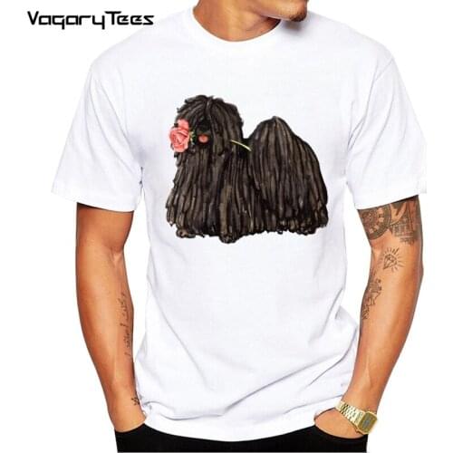 Puli dog puppy Pembroke Welsh Valentine Rose Men T-Shirt Summer fashion boy T-Shirt casual art Tops cute Tees
