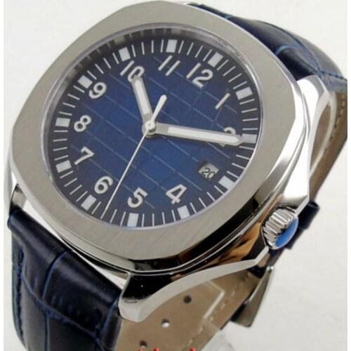 40MM Blue Dial Sapphire Glass Date Square Luminous MIYOTA 8215 Mechanical Automatic Mens Watch