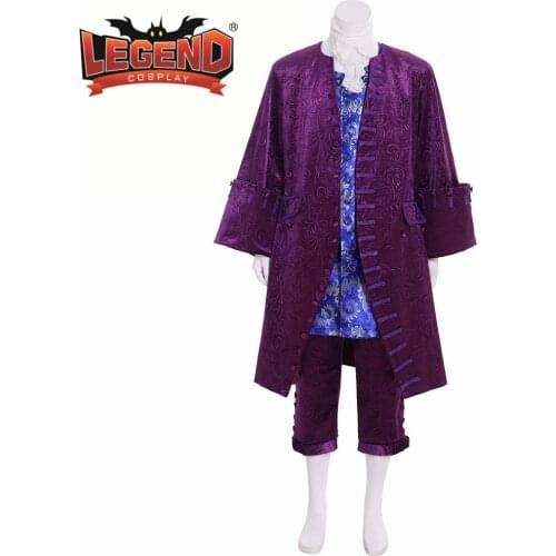 MEN medieval Costume Vintage Revolution Rococo colonial mens purple outfit cosplay costume colonial pirate officer uniform suit