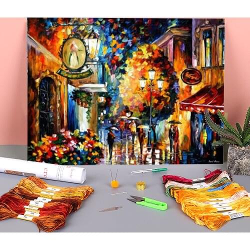 Romantic Cafe In The Old City Printed Canvas 11CT Cross-Stitch Kit Embroidery DMC Threads Handicraft Craft Handiwork Jewelry