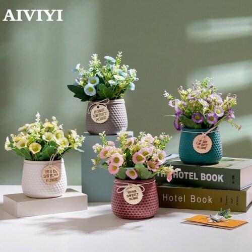 Small Daisy Artificial Flower Ceramic Bonsai Fake Flowers Habitacion Coration Wedding Garden Home Decor Planta Artificiales Para