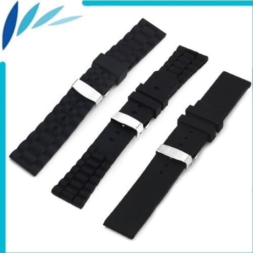 Silicone Rubber Watch Band 20mm 22mm 23mm 24mm for Montblanc Men Women Hidden Clasp Strap Wrist Loop Belt Bracelet Black + Tool