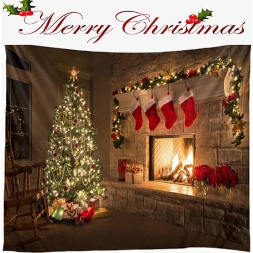 Christmas Tree Fireplace Stockings Tapestry Festive Decoration Christmas Theme Wall Hanging Tapestry Background Home Dorm Decor