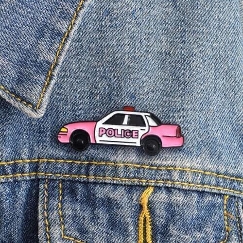 Pink police car enamel pin Cute vintage car badge brooch Lapel pin Denim Jeans shirt bag Cartoon Jewelry Gift for friends kids