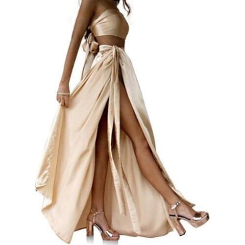 Sexy High Slit Silk Long Skirt Custom Made A Line Floor Length Women Maxi Skirts Saia Longa