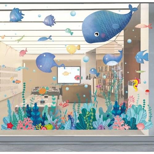 [shijuekongjian] Seaweed Fish Wall Stickers DIY Marine Life Seaplants Wall Decals for Kids Rooms Baby Bedroom Nursery Decoration