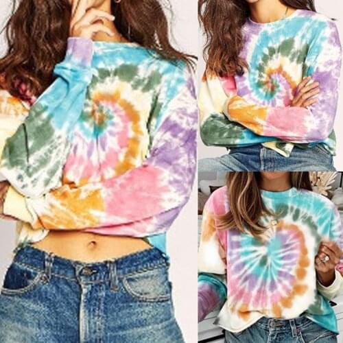 Women Tie Dye Clothes Hoodies Teen Street Hip Hop Sweatshirt Women Printing Loose Leisure Sweatshirt